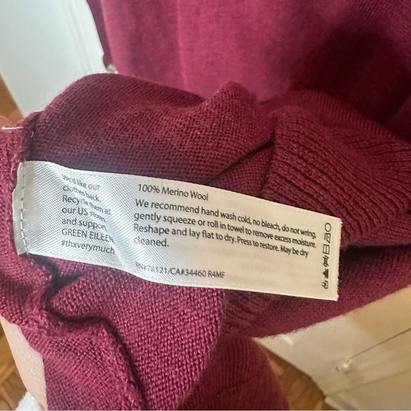 EILEEN FISHER Merino Wool Burgundy Knit Dress Valentines Long Sleeve Small - Picture 7 of 7
